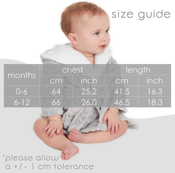 Baby Girls Boys Grey Circle Textured Fleece Robe Hooded Dressing Gown with Sherpa Fleece Size 0-12 Months