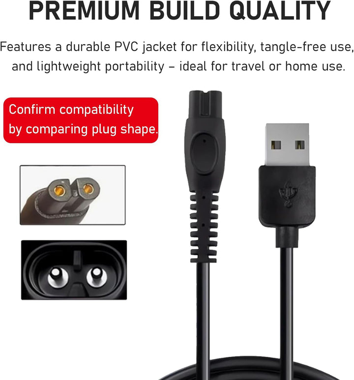 1 Pcs 5V Cable for Philips One Blade Charger, Applies to One Blade Charger, Compatible with QP2724、QP2824、QP2734、QP2834、MG5910、MG9520、S3145、S7885、S7887、S5884、X3053、X3001、X5004、X5012, Durable Portable