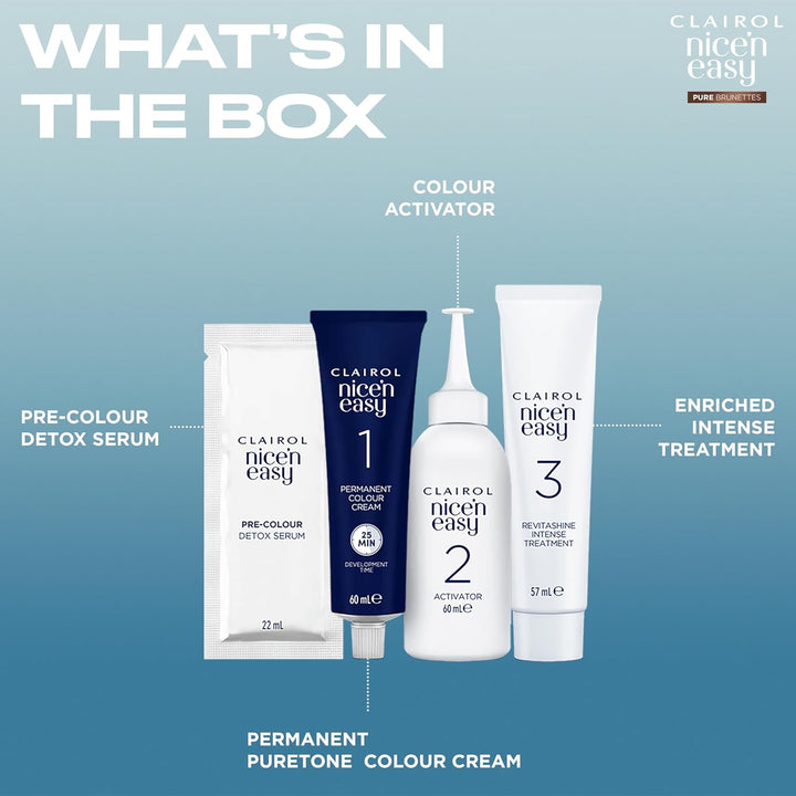 Nice N’ Easy Pure Brunettes Hair Colour | Pure and Rich Brown Tones | Smooth, Natural Hair Colour | with Pre-Colour Serum | 100% Grey Coverage | 6.5PB Lightest Latte Brown| Permanent Hair Dye