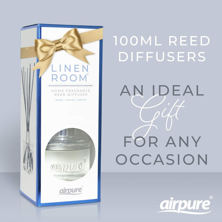 Reed Diffuser, 100Ml Oil Set with Sticks, 8X Black Reeds, Continuous Room Scent, Diffusers for Home Use in Living Room, Kitchen or as Bathroom Freshener - Linen Room Fragrance