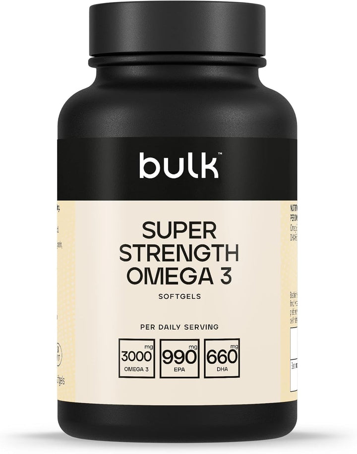 Super Strength Omega 3 Softgels, 3000 Mg per Serving, 990 Mg EPA & 660 Mg DHA per Serving, Pack of 90, 1 Month Supply, Packaging May Vary