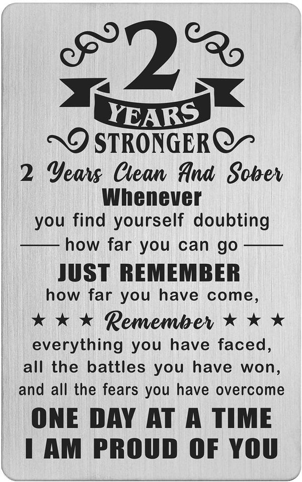 2 Year Sober Card - 2 Year Sobriety Gifts for Women Men - 2 Year Clean and Sober Gifts - 2 Yr Addiction Recovery Engraved Wallet Cards Token