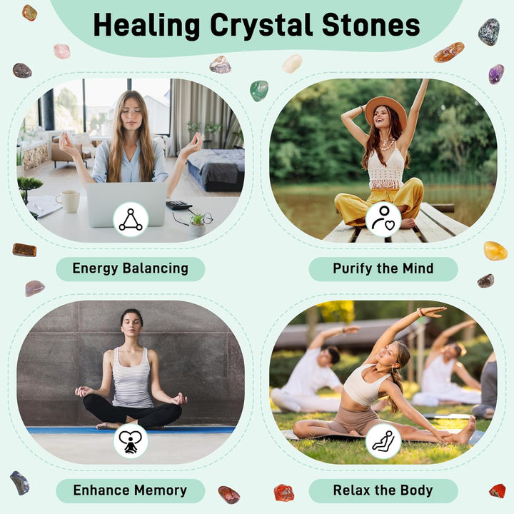 18 Pcs Healing Crystals Gemstones Set, Natural Polished Gem Stones, Lucky Pocket Stone for Yoga Balancing, Meditation, Reiki, Anxiety Stress Relief