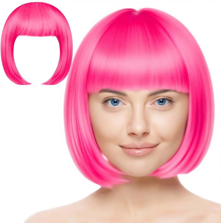 Pink/B Short Bob Wig for Women, 3 PCS, Synthetic Straight Wig, Heat Resistant, Modern Style, Perfect for Cosplay, Parties & Everyday Use