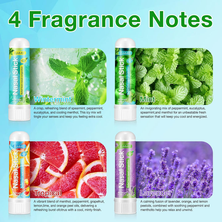 Nasal Stick 4 Pack, Fast Relief from a Stuffy Nose, Enhances Breathing and Boosts Focus, Breathe Vapor Stick Provides Fresh Cooling Sensation, Made with Essential Oils and Menthol