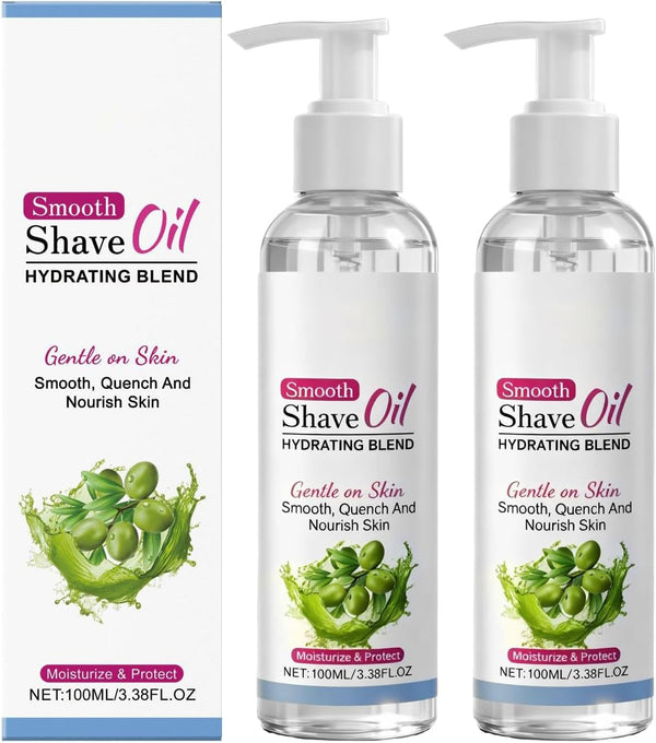 Smooth Shave Oil for Women & Men, 3.38Oz Pre & after Shave Treatment with Vitamin E, Olive & Jojoba Oils, Hydrating Nourishing Moisturizing Skin Soothing, for Face, Body, Legs (2)