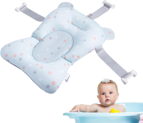 Baby Bath Cushion Bathtub Pad - Anti-Slip Babys Baths Cushions Mats, Soft and Comfortable Bathes Shower Accessories, Care Pads with Buckles and 3 Safety Belts for Home Traveling Use