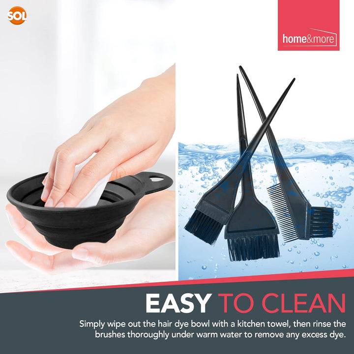 7Pcs Hair Dye Bowl and Brush Kit - Complete Set for At-Home Hair Colouring - Includes Mixing Bowl, Brushes, Gloves, Ear Covers - Easy-Grip Bowl, Smooth Application, Reusable, Easy to Clean Tools