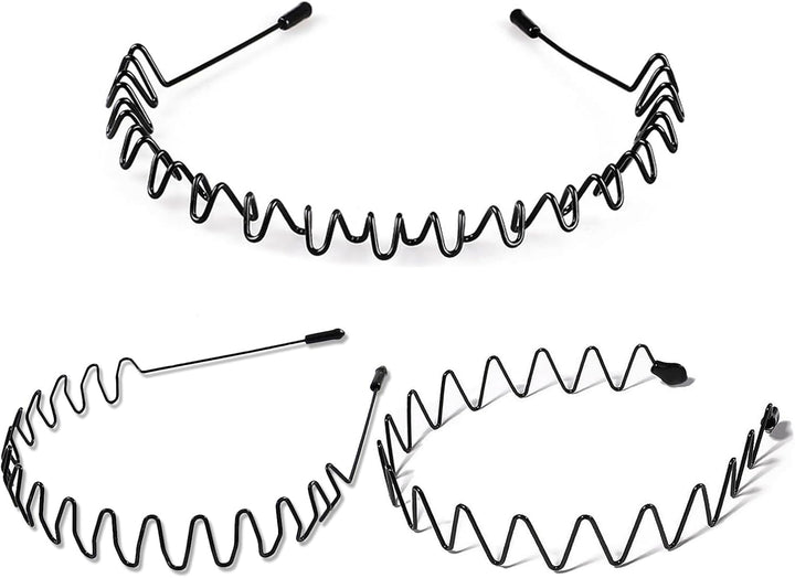 Metal Hair Band for Men,Women Elastic Wavy Hairband,Black Non-Slip Metal Headbands,Suitable for Outdoor Sports,Everyday Wear. (6 Pcs)