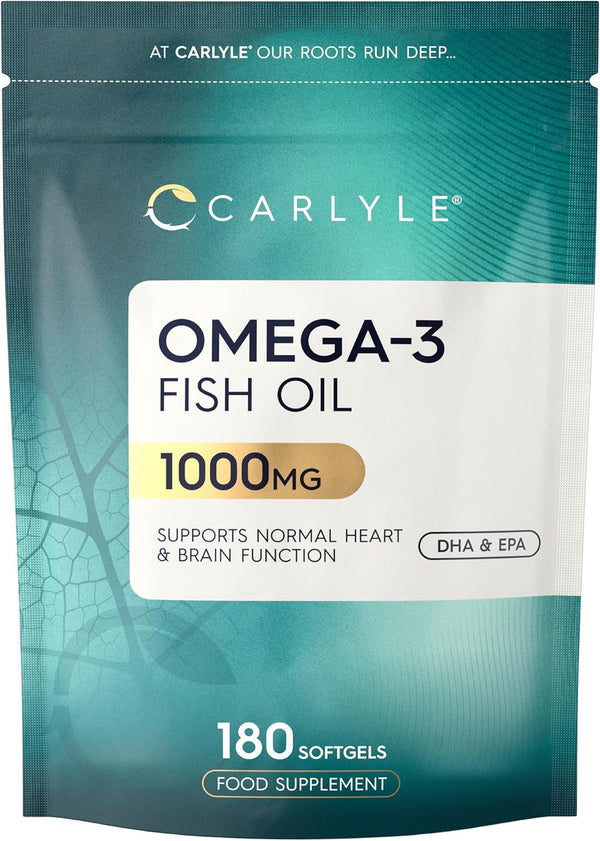 Omega 3 Fish Oil Capsules High Strength | Fatty Acids Supplement | 1000Mg with 180Mg of EPA and 120Mg of DHA | 180 Softgels | by