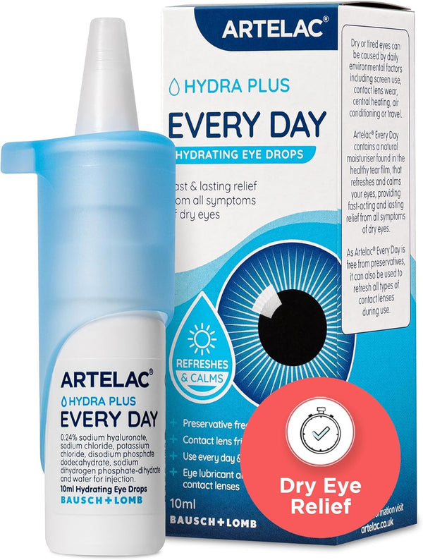 Eye Drops for Dry Eye, Every Day, Preservative Free Dry Eyes Treatment, Contact Lens Friendly, Relieves Symptoms of Tired, Stressed & Teary Eyes with Hydrating Action, Artificial Tears, 10Ml