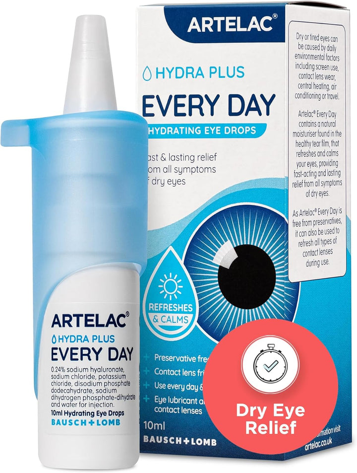 Eye Drops for Dry Eye, Every Day, Preservative Free Dry Eyes Treatment, Contact Lens Friendly, Relieves Symptoms of Tired, Stressed & Teary Eyes with Hydrating Action, Artificial Tears, 10Ml