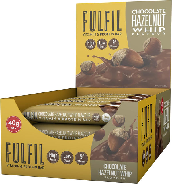 Vitamin and Protein Bars (15 X 40G Bars) — Chocolate Hazelnut Whip Flavour — 14G High Protein, 9 Vitamins, Low Sugar