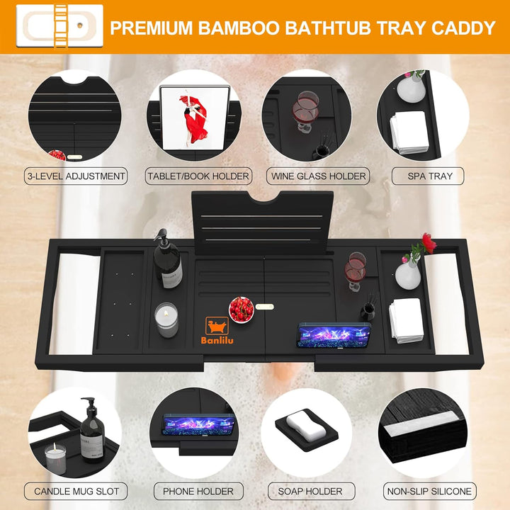 Premium Bathtub Tray Caddy - Expandable Bath Tray - Adjustable Bathroom Tray for Tub - Luxury Bath Caddy Tub Table - Unique House Warming Gifts New Home