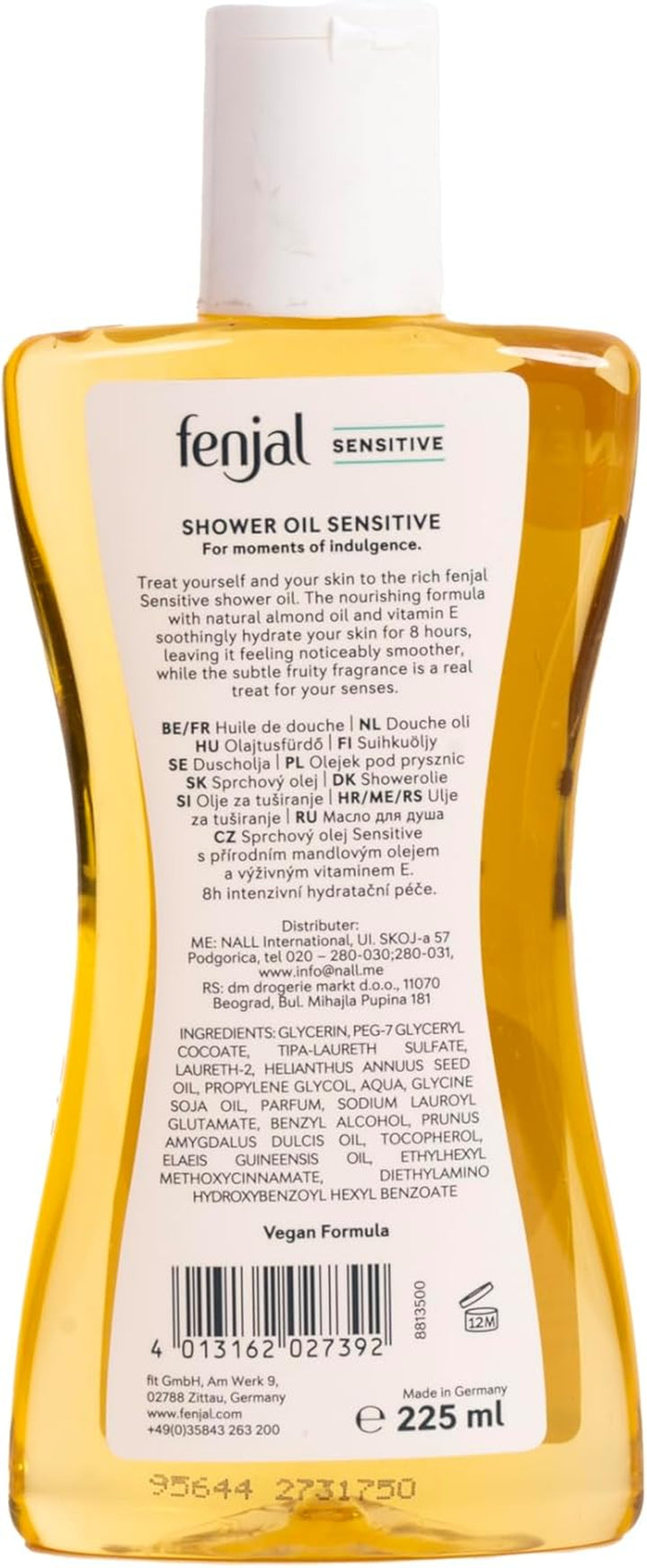 Sensitive Shower Oil, Lightly Foaming Milk, Smooth & Hydrating, 225 Ml