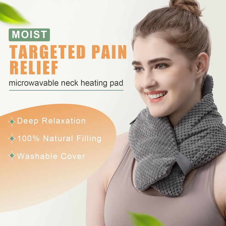 Microwave Neck Heat Pad Warmer with Washable Cover Wide Weighted Heated Neck Wrap Pain Relief Heating Pack Microwavable Wheat Bags Hot Therapy