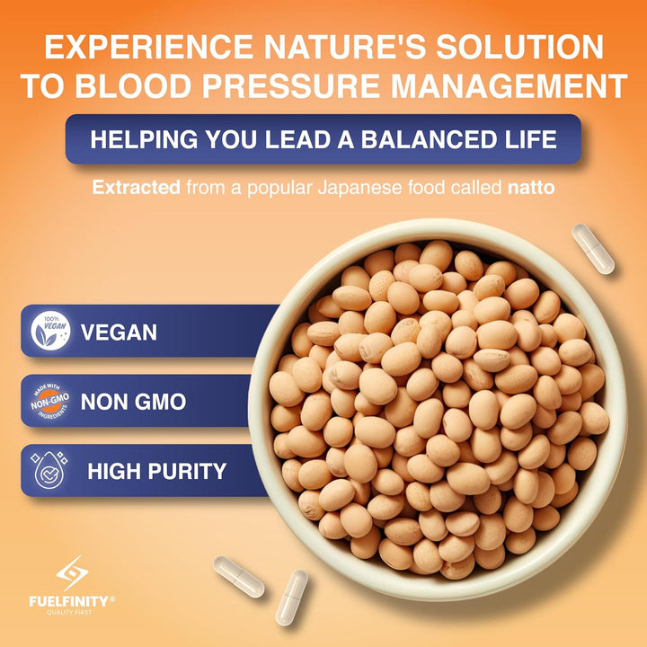 Non-Gmo Nattokinase 2000FU | 180 Days Supply | Cardiovascular Support | Long Term Tested Dosage 100Mg Contributing to Blood Circulation | ® Excellent Manufacturing Standards | Vegan (1 Pack)