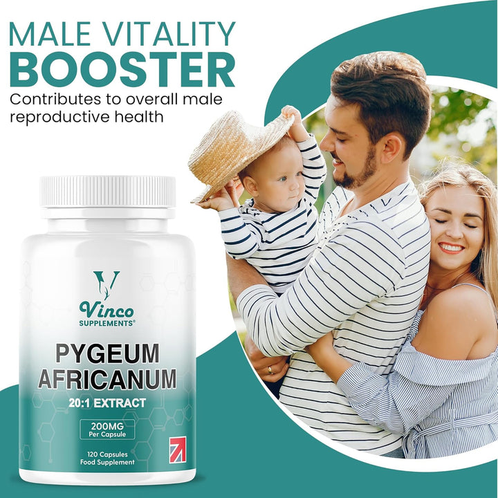 Vinco Pygeum Africanum 4,000Mg Equivalent - 200Mg of 20:1 Extract - 120 High Strength Capsules - 13% Phytosterols - Prostrate Health Supplement - Non-Gmo & Gluten Free – Made in UK