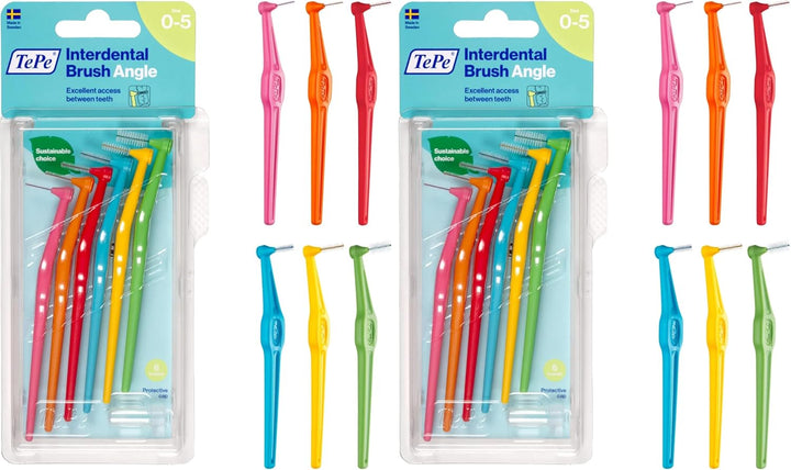 Interdental Brush Angle, Blue, 0.6Mm/Iso 3, 6Pcs, Plaque Remover, Easy and Efficient Cleaning between Teeth, Tooth Floss for Small Gaps
