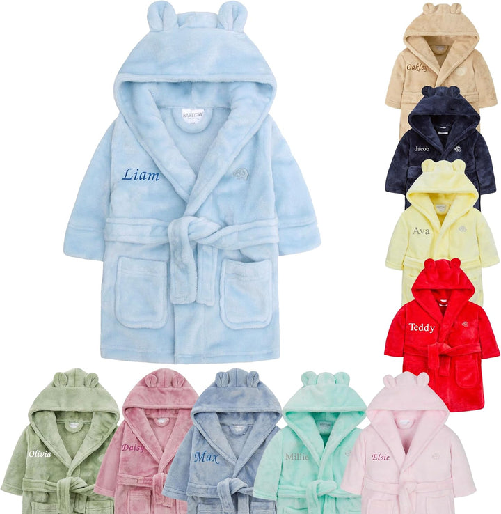 Baby Girl Boy Personalised Dressing Gown Robe Bathrobe Hooded Bear Ear