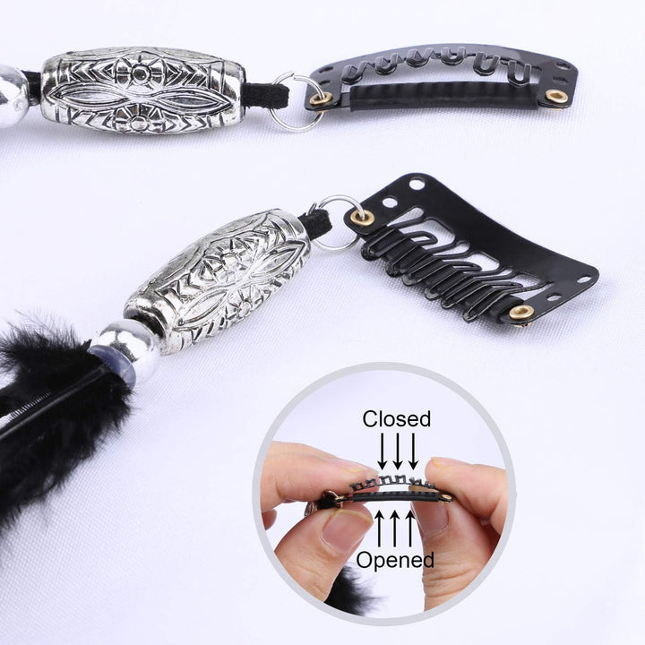 6Pcs Feather Hair Clips, Handmade Boho Hair Extensions with Clip Comb, Bohemian Hippie Hairpin Headdress Accessories, Halloween Cosplay Headwear