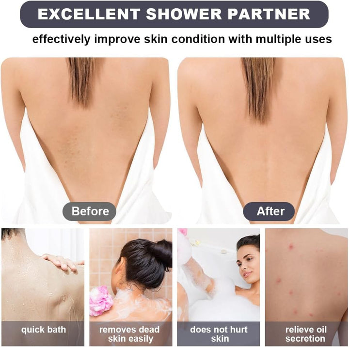 Exfoliating Back Scrubber for Shower, 37 Inches Back Washer with Handles, Soft Shower Bath Scrub for Women and Men, Double-Side Use Exfoliate Washcloth Bath Tool to Scrub Your Body Deeply