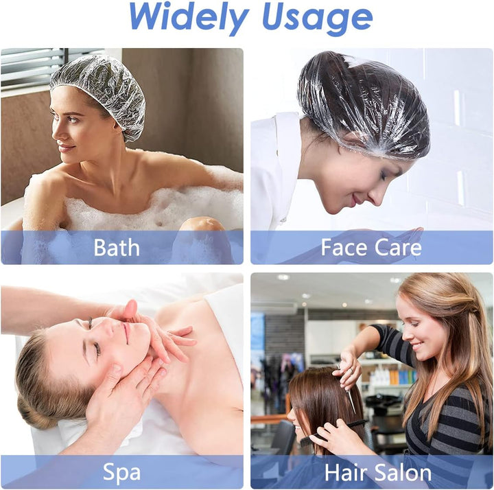 Shower Cap Disposable, 50 PCS Bath Caps Large Thick Clear Waterproof Plastic Elastic Hair Bath Caps for Women Kids Girls, Travel Spa, Hotel and Hair Solon, Home Use
