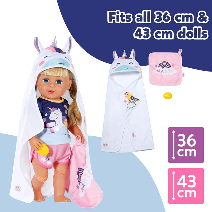 Towel Set I Unicorn Hooded Towel & Rainbow Towel for Dolls I Soft Baby Towel & Toddler Bath Towel I Plush Towel Set for 36 Cm & 43 Cm Dolls I Bath Time Essentials