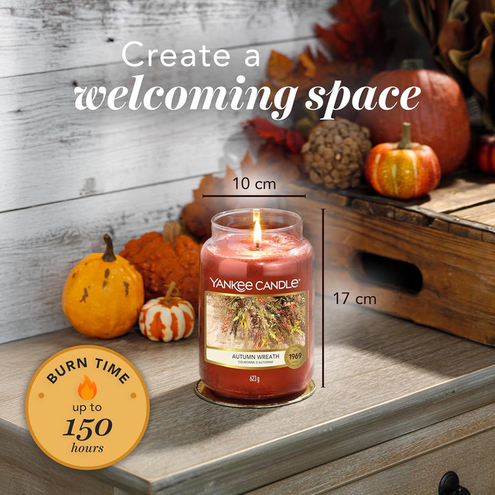 Scented Candle | Autumn Wreath Large Jar | Long Burning Candles: up to 150 Hours | Perfect Gifts for Women