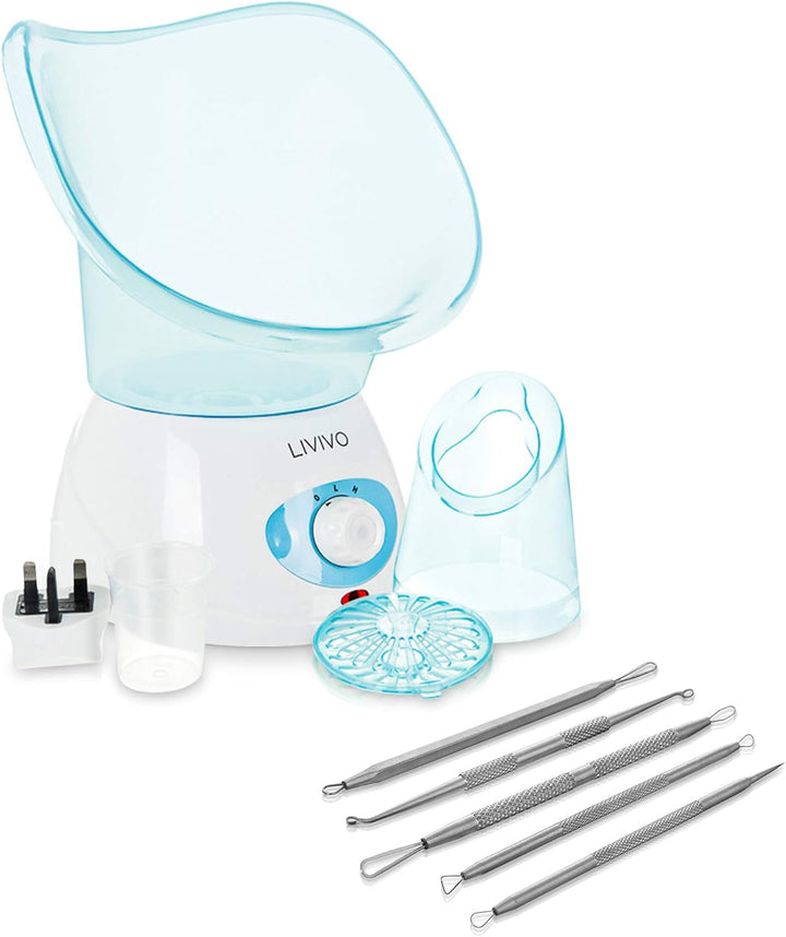 Face Spa Facial Steamer and Nasal Steam Inhaler Set - 2-In-1 Aromatherapy Sauna for Sinus, Cold & Flu Relief and Deep Cleansing Face Steamer with Dual Nose Cones (Blue)