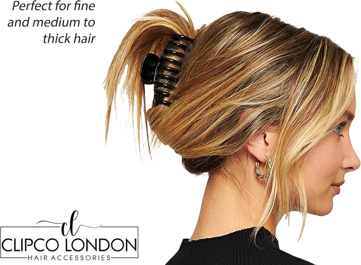 9Cm Hair Clips Women Girls Hair Claw Clips Non-Slip Grip Strong Hold Brown/Black Hair Clips for Fine Hair Shiny Sectioning Styling Clips 2PCS Claws Set