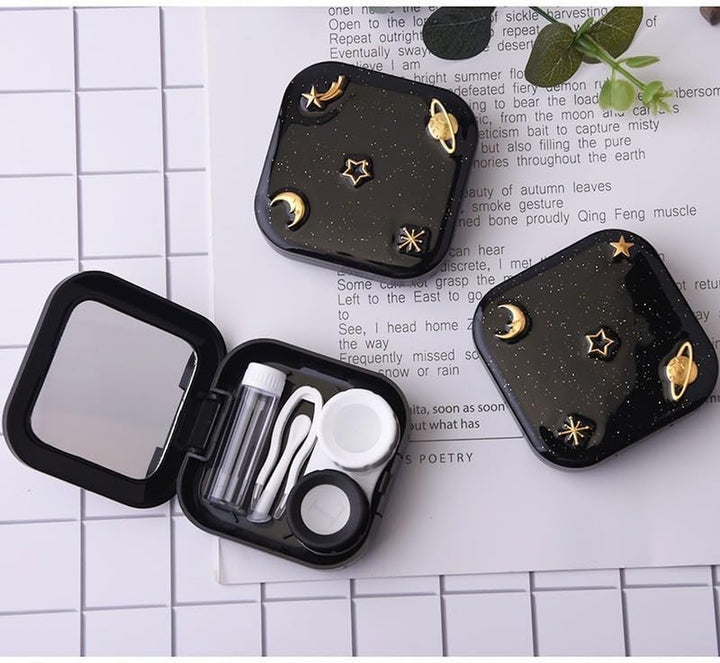 2 Pcs Contact Lens Cases, Contact Lens Holder with Mirror, Portable Eye Contacts Mini Case Container Set Portable Contact Lens Soaking Case with L and R Caps for Home Travel