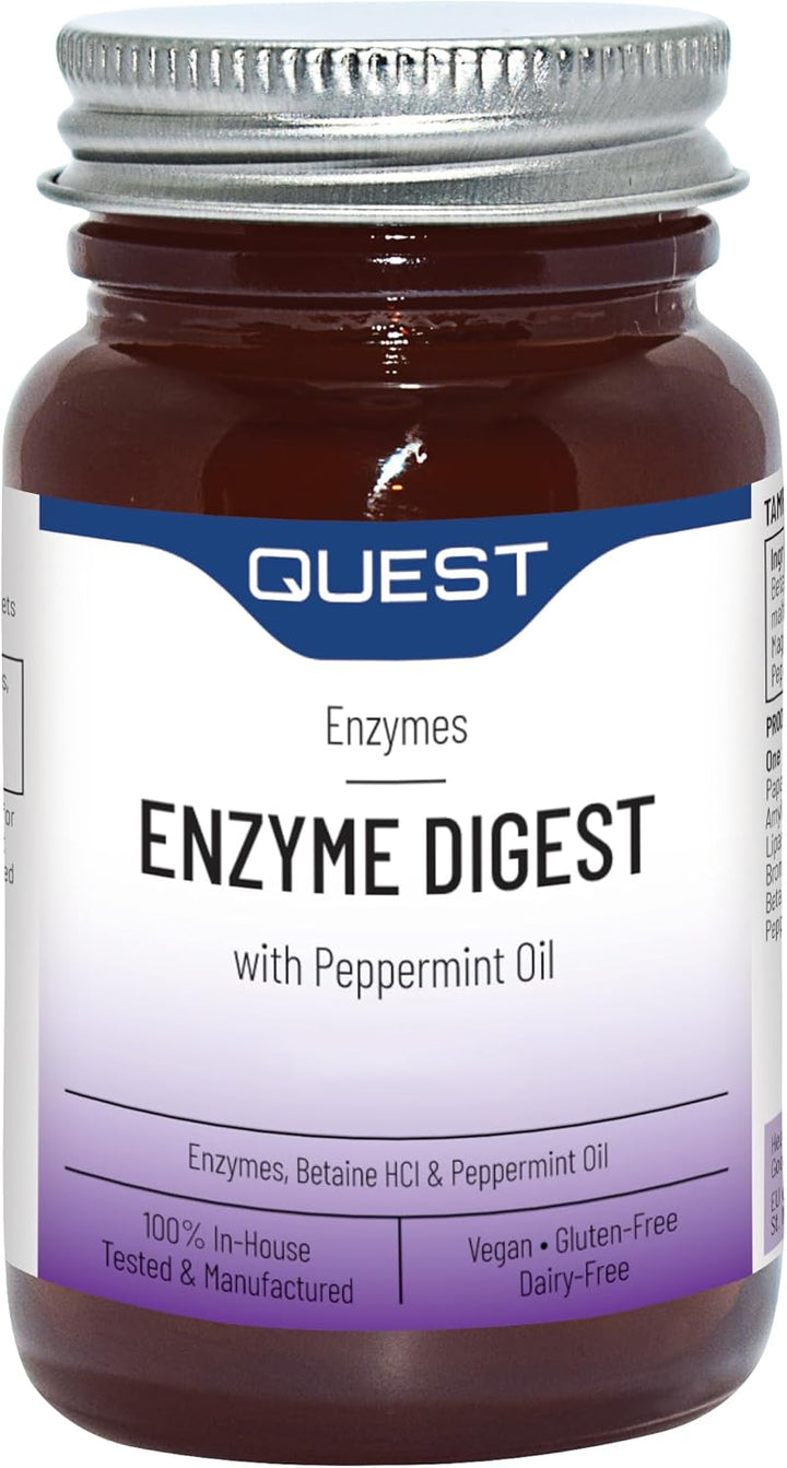 Enzyme Digest with Peppermint Oil & Betaine. 90+45 Vegan Tablets for Bloated Stomach and Indigestion. Dairy & Gluten Free Enzymes Digestion Supplement for Bloating and Heartburn Relief (1 Pack)