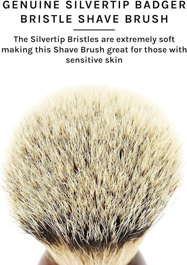 100% Silvertip Badger Bristle Faux Horn Handle Shaving Brush - Brush Stand Included
