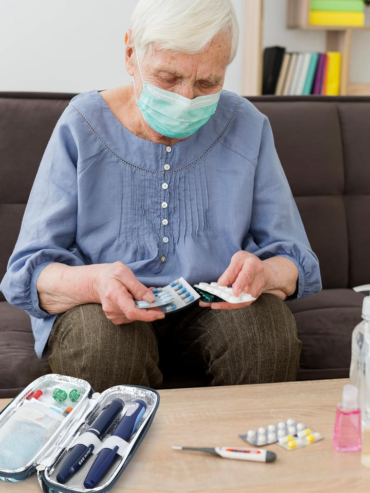 Monjaro Travel Case - Insulin Cooler Travel Case with 2 Ice Packs, Keep Medicine Cool While Traveling, Medicine Cool Bag for Diabetes Supplies(Blue Camellia)