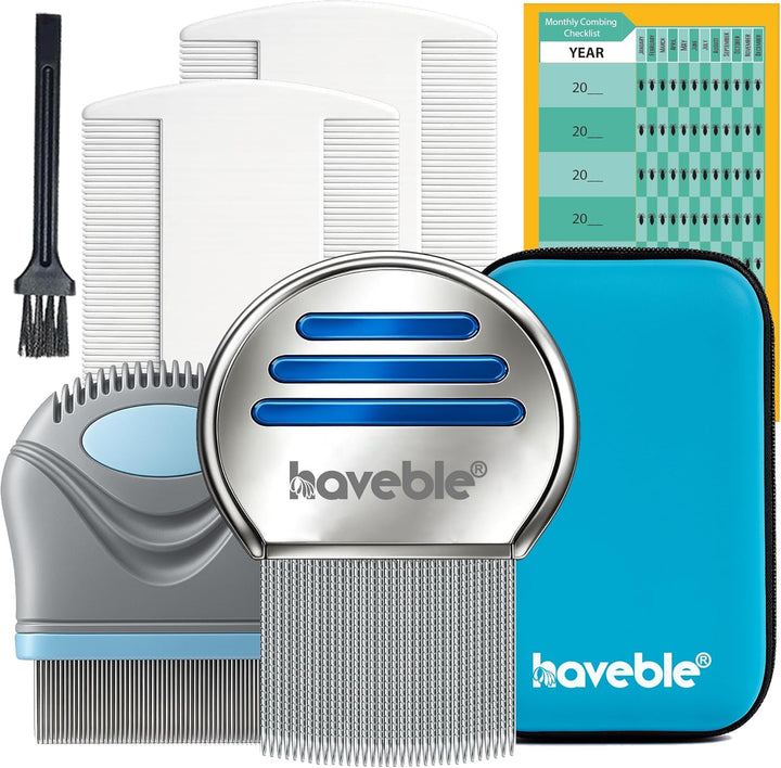 Professional 6-In-1 Nit & Lice Comb Kit | Micro Spiral, Precision & 2× Double-Sided Combs | Brush, Tracker & EVA Case | Reusable, Chemical-Free | for Kids, Adults, Pets (All Hair Types)