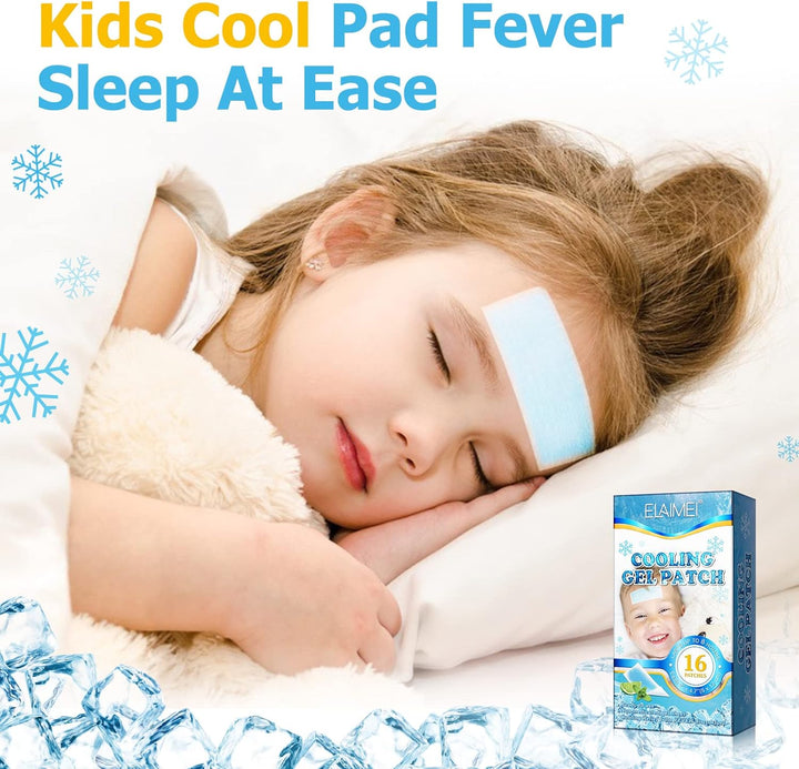 16 Sheets Cooling Fever Patch for Kids,Cooling Forehead Strips Cooling Gel Pads for Baby Children Adult, Forehead Fever Cool Pads
