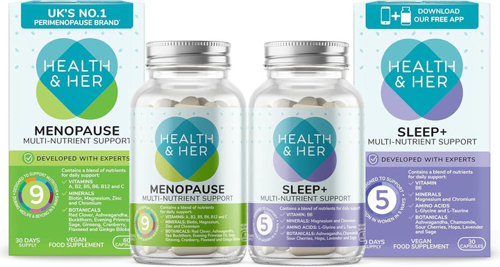 Health & Her Menopause Supplements for Women - Multi-Nutrient Wellbeing Support - Wellbeing for Menopause - 1 Month Supply, 60 Capsules - Vegan