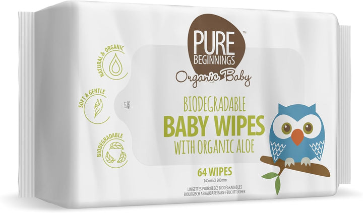 Baby Wipes Made of Plant Fibres with Organic Aloe (1 X 64 Pieces)
