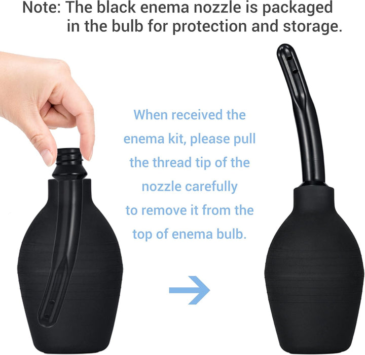10Oz Silicone Enema Bulb Kit for Men Women Colon Cleaning Comfortable Coffee Enemas Shower Head 4.8' Tips (Black)