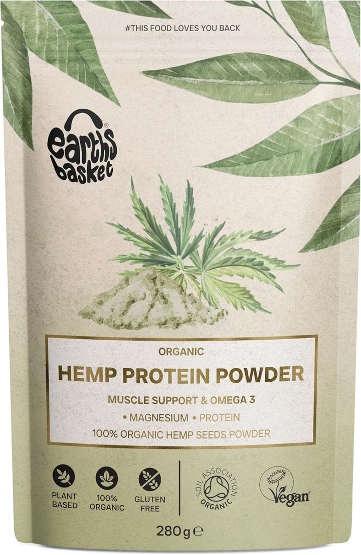 Organic Hemp Protein Powder 280G Natural - Unflavoured, Vegan - Gluten-Free - Plant-Based - High-Fibre - Rich in Omega 3 - Dairy-Free