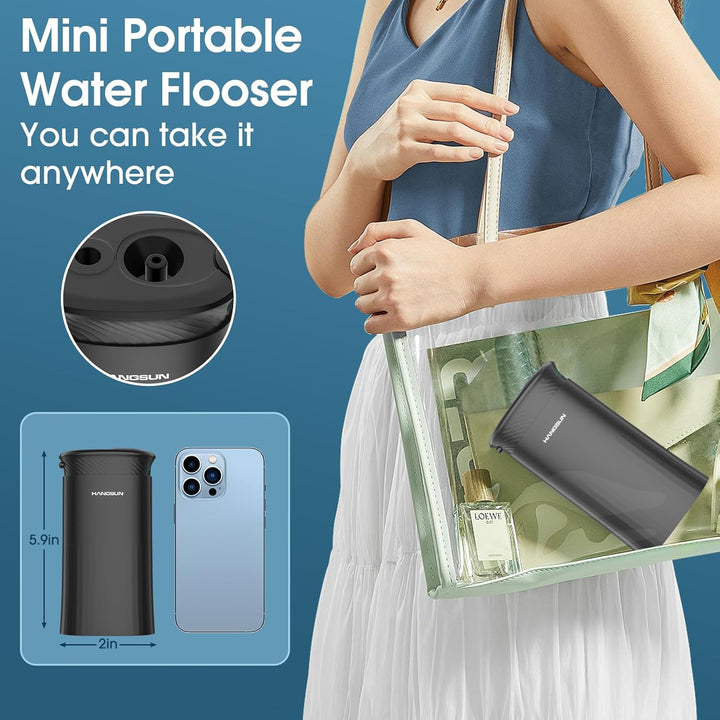 Mini Travel Water Flosser, Portable Cordless Oral Irrigator: 3+1 Modes with DIY Water Pressure Dental Flosser, IPX7 Waterproof, Telescopic Tank, 6 Jet Tips for Braces and Bridges Care