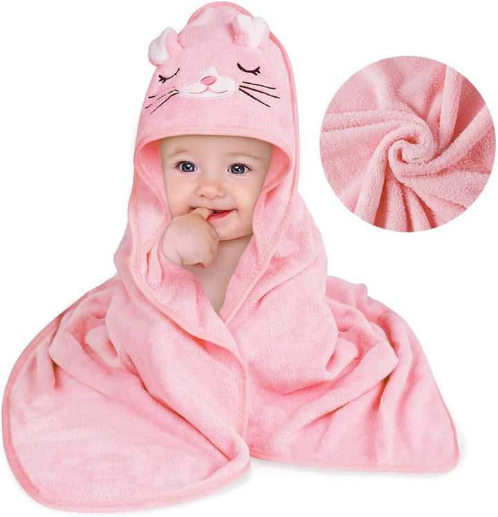 Baby Towels with Hood, Baby Bath Towels, 80X80Cm Soft and Absorbent Large Baby Bath Towel for Newborn and Infant, Toddler Bath Towel for Boys and Girls (Pink)