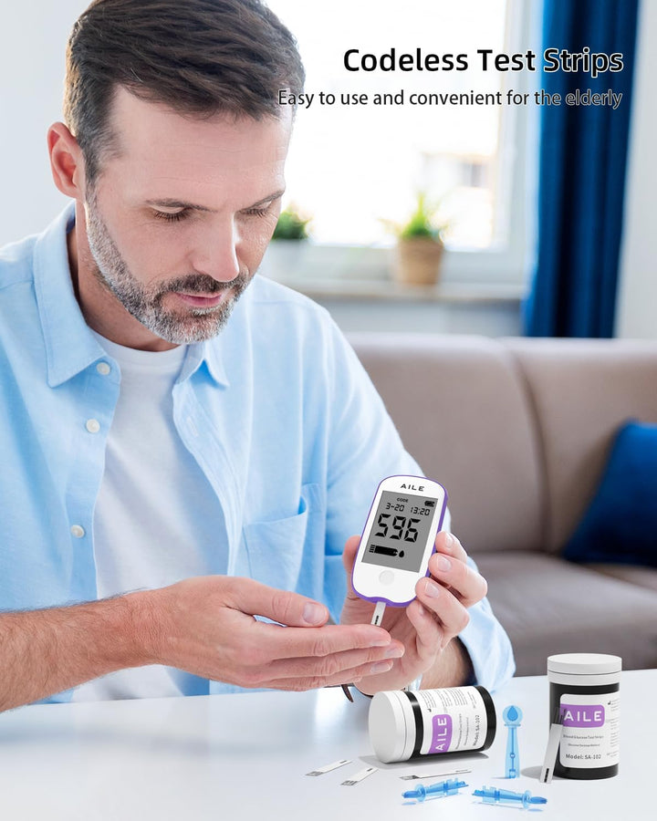 Blood Glucose Test Strips for Diabetics:  Blood Sugar Test Strips 50 PCS - 50 Lancets for Home Use - Only Use with A608 A601 A606 A616 W33 Blood Glucose Monitor