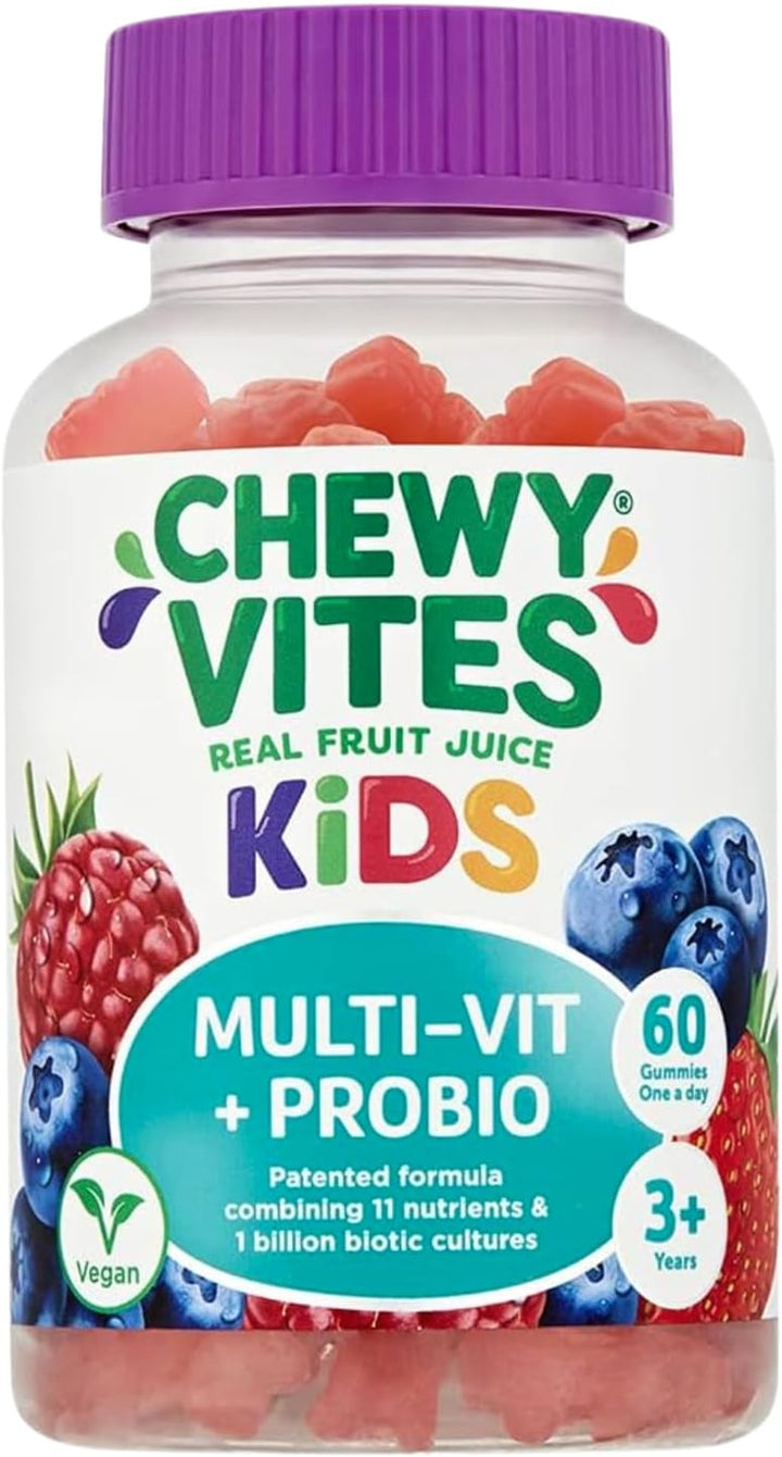 Kids Multivitamin Advance, 60 Kids Vitamins Gummies, 11 Essential Nutrients, 2 Months Supply, Real Fruit Juice, Vegan, Age 3 +, Blueberry and Raspberry Flavour