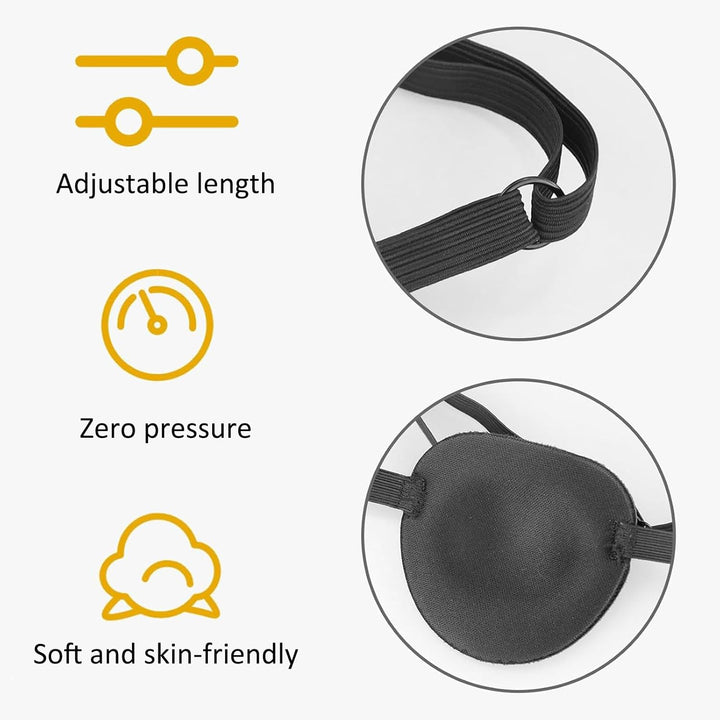 2 PCS Eye Patches for Adults, Single Eye Mask with Adjustable Buckle, 3D Concave Design Pirate Eye Patch for Amblyopia, Strabismus Left & Right Eye - Black