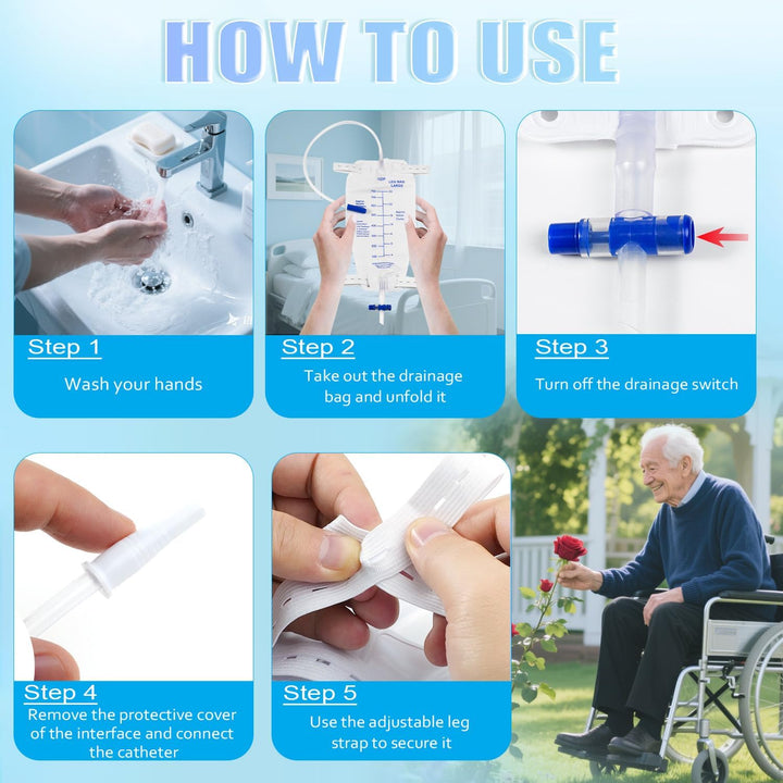 5Pcs 750ML Urinary Drainage Bag, Urine Bag with anti Reflux Chamber, Urine Drainage Bags with T-Tap Valve and 45Cm Tube, Individually Sealed Urinal Night Bags (750, 5)