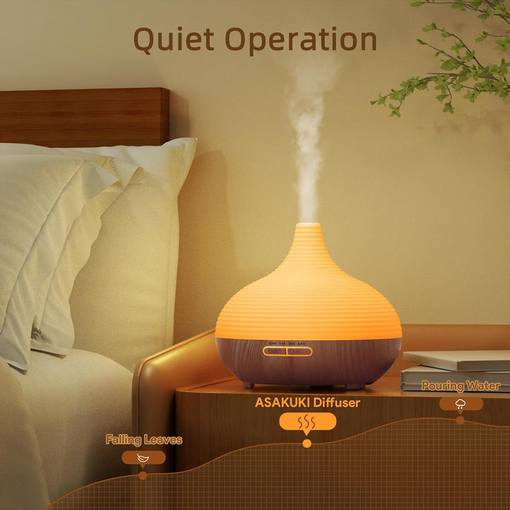 300Ml Essential Oil Diffuser, Wood Grain Ultrasonic Aromatherapy Diffuser, Quiet Diffuser with 4 Timers, Auto Shut-Off & Colour-Changing LED for Home, Office, Yoga | Relaxation & Better Sleep