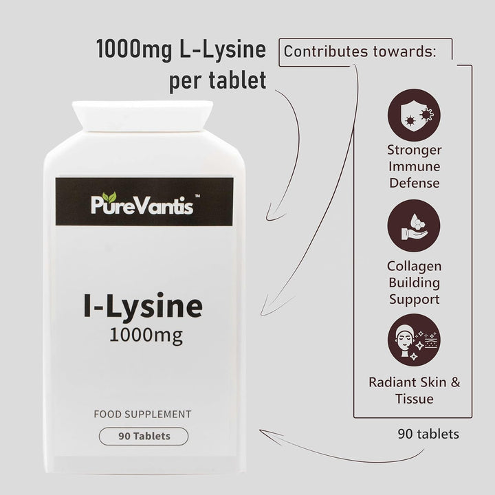 L-Lysine 1000Mg – 90 Tablets | Essential Amino Acid for Immune & Collagen Support, UK Made