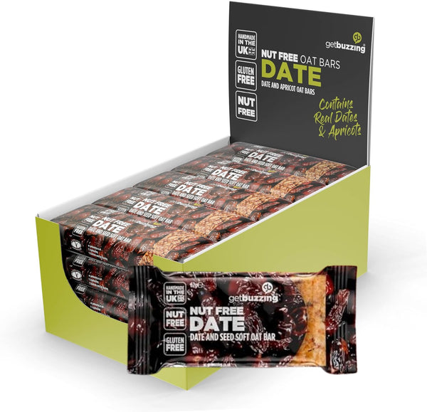 Nut Free Oat Flapjack Healthy Snack & Energy Bars - Running,Gym, Cycling - Breakfast Snack - Made in the UK - Date & Seed Pack of 20 X 62G Bars